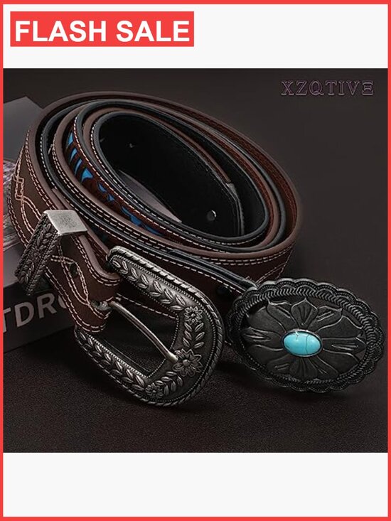 Genuine Leather Vintage Western Belt - Unisex Cowboy Style main image 2